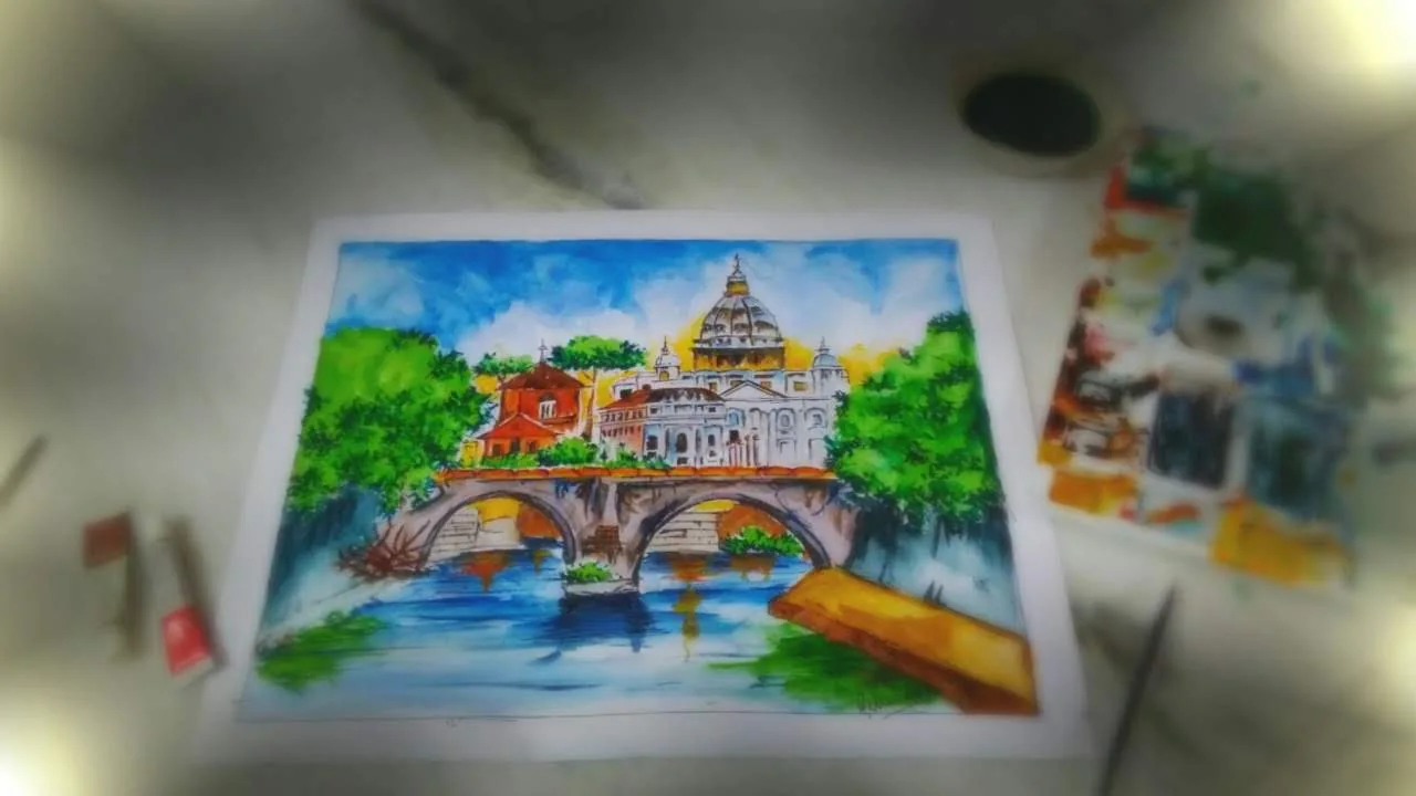 Colourful architectural painting